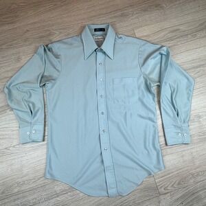 Vintage 70s Le Chevron Mens Blue Long Sleeve Button Down Disco Shirt Sz 15 32-33